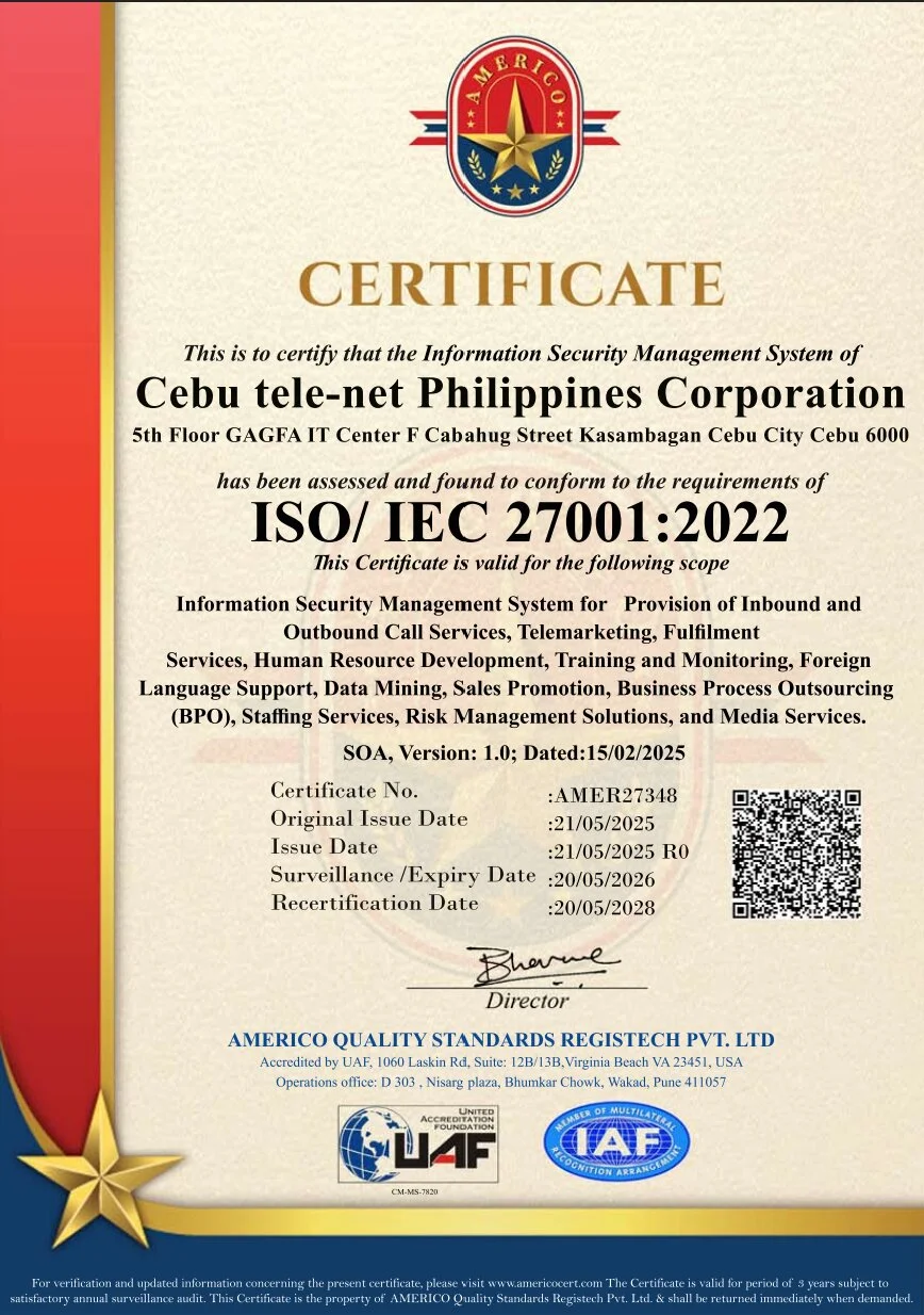 CTNP Americo ISO Certificate
